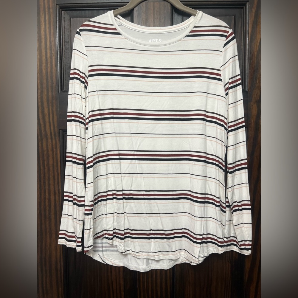 APT 9 ESSENTIALS Striped  Ultra Soft Stretch Top Shirt SZ PM ~ NWOT